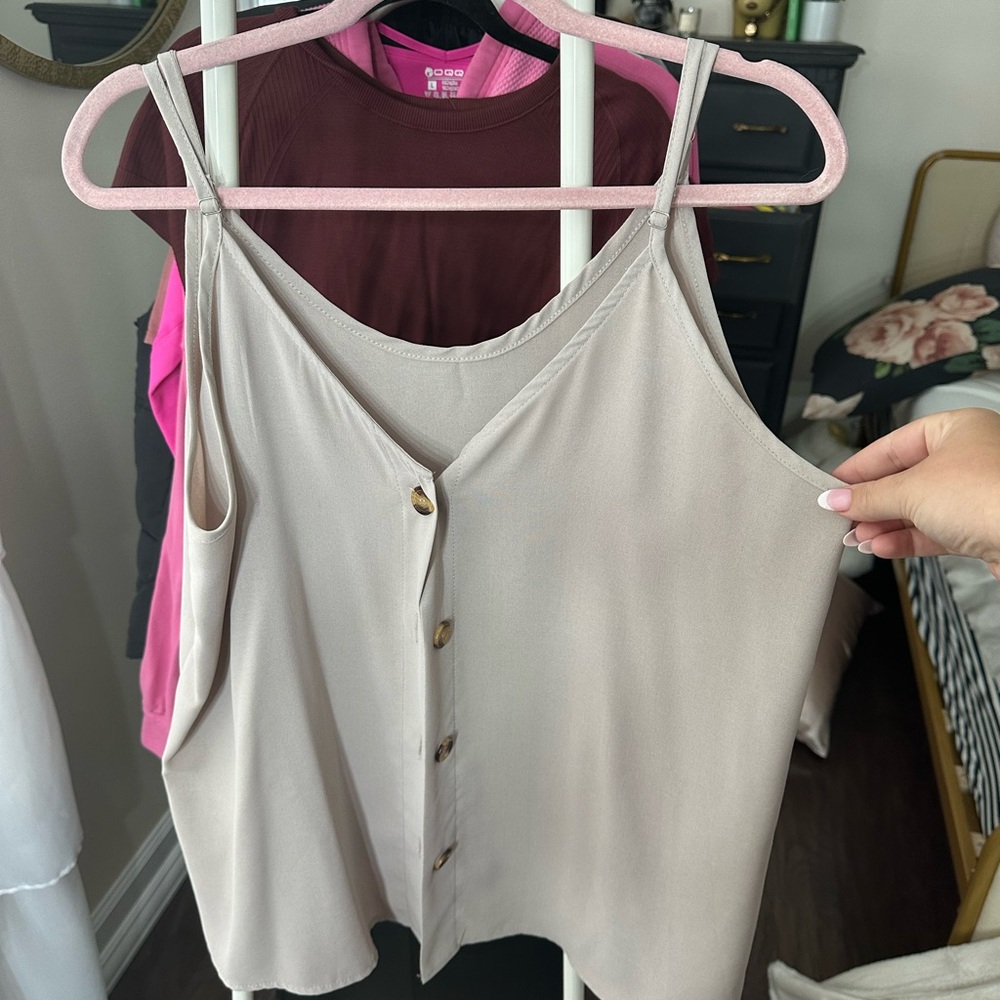 Women's Beige Button-Down Tank Top